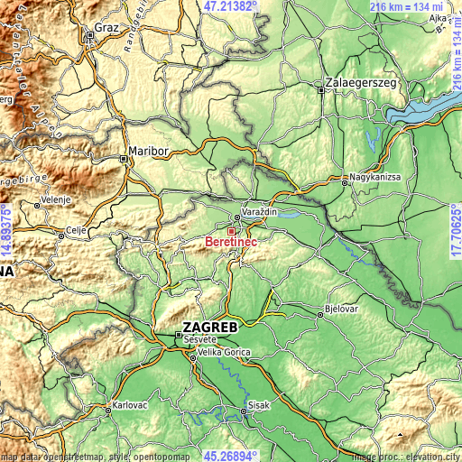 Topographic map of Beretinec