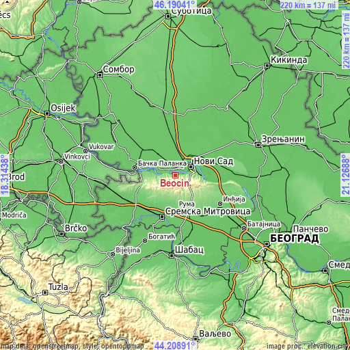 Topographic map of Beočin