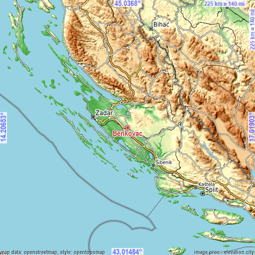 Topographic map of Benkovac