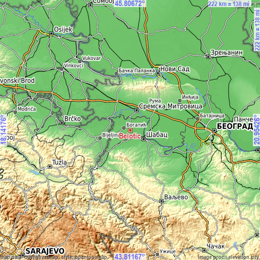 Topographic map of Belotić