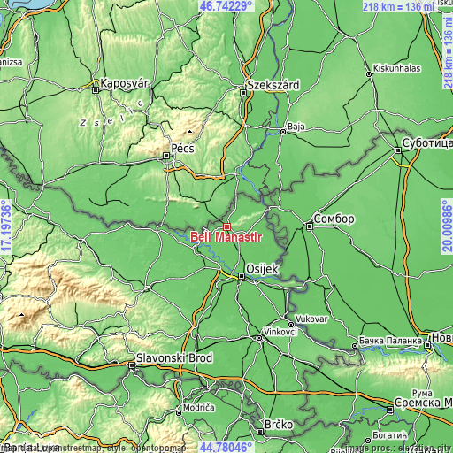 Topographic map of Beli Manastir