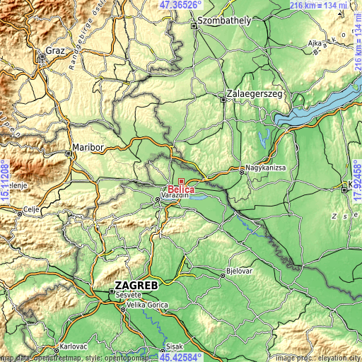 Topographic map of Belica