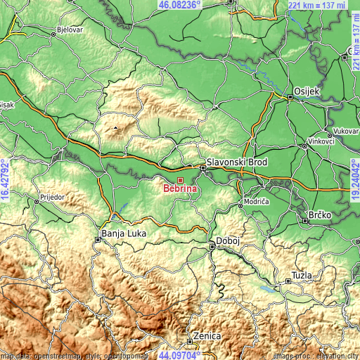 Topographic map of Bebrina