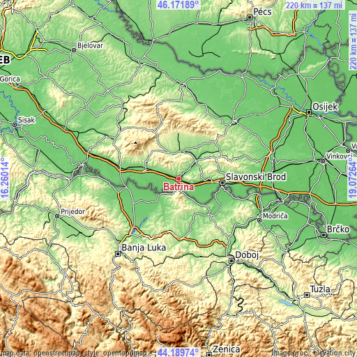 Topographic map of Batrina