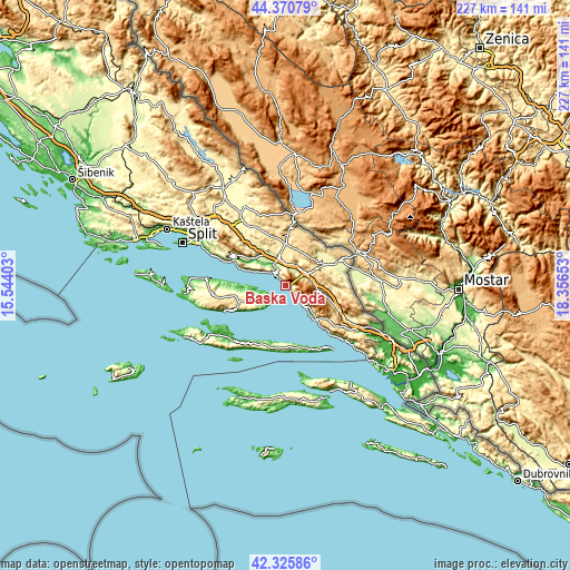 Topographic map of Baška Voda