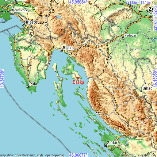 Topographic map of Baška