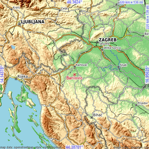 Topographic map of Barilović