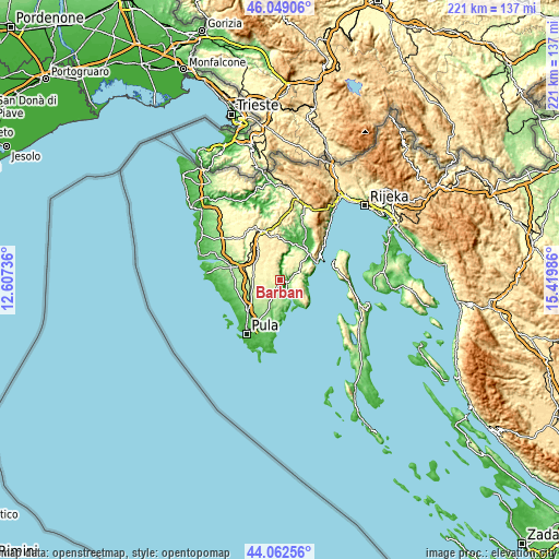 Topographic map of Barban