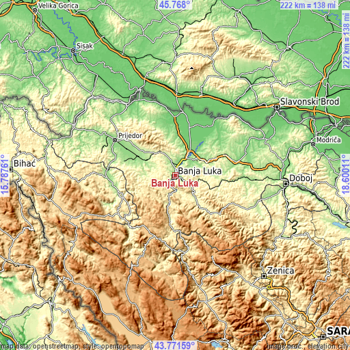 Topographic map of Banja Luka