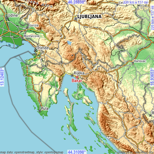 Topographic map of Bakar