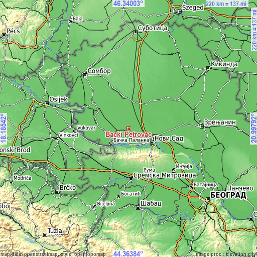 Topographic map of Bački Petrovac