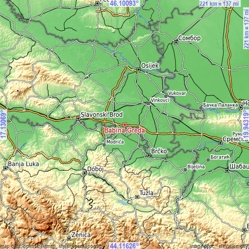 Topographic map of Babina Greda