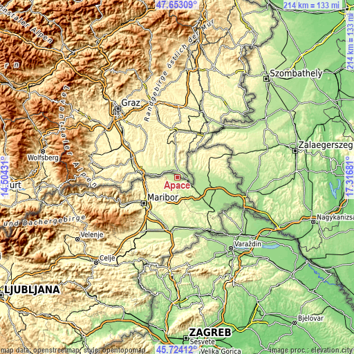 Topographic map of Apače