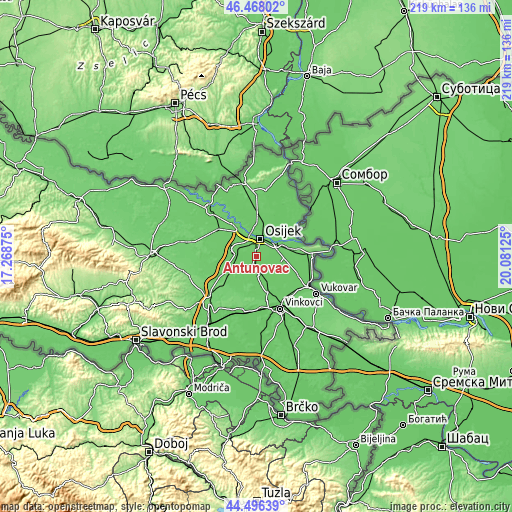 Topographic map of Antunovac