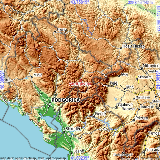 Topographic map of Andrijevica