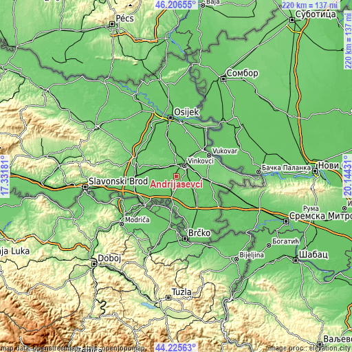 Topographic map of Andrijaševci