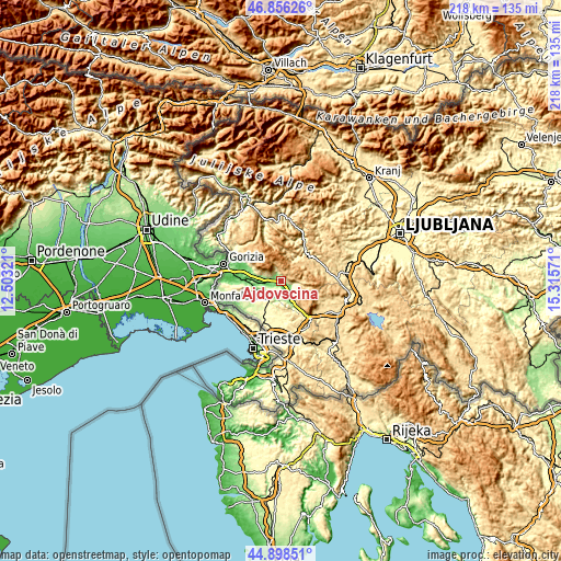 Topographic map of Ajdovščina