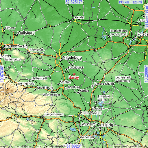 Topographic map of Barby