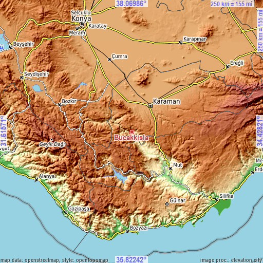 Topographic map of Bucakkışla