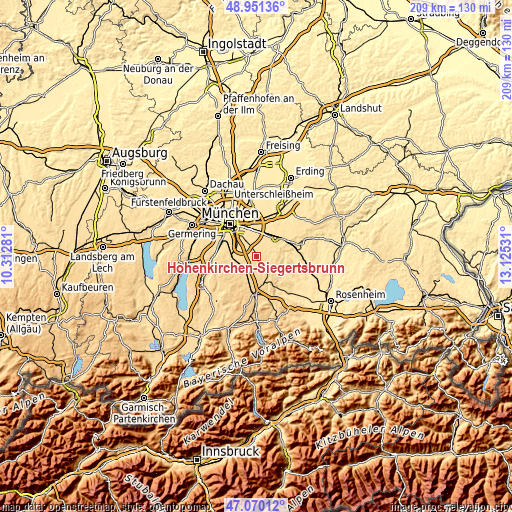 Topographic map of Höhenkirchen-Siegertsbrunn