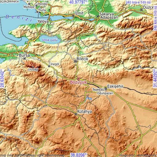 Topographic map of Bozüyük