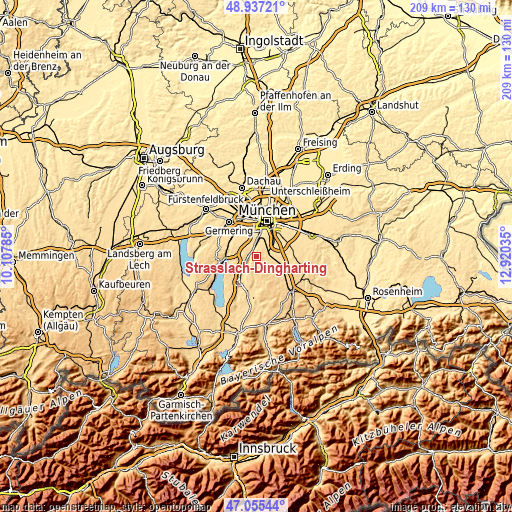 Topographic map of Straßlach-Dingharting