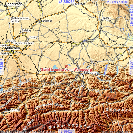 Topographic map of Sankt Leonhard am Wonneberg