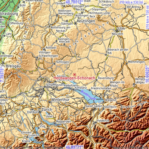 Topographic map of Herdwangen-Schönach