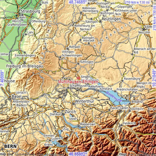 Topographic map of Mühlhausen-Ehingen