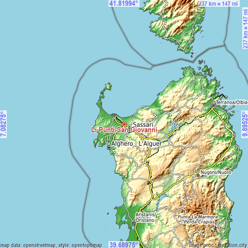 Topographic map of Li Punti-San Giovanni
