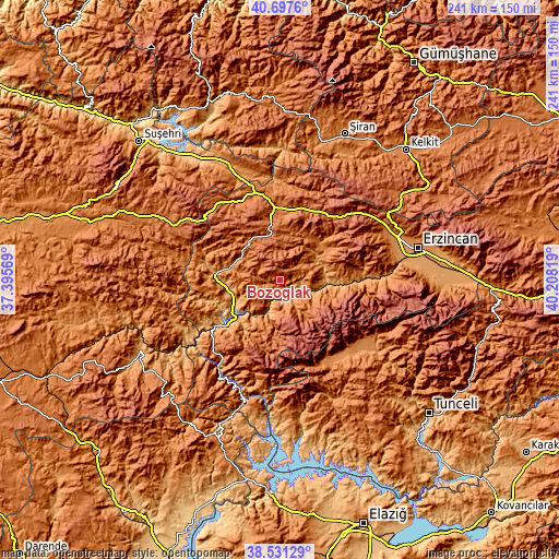 Topographic map of Bozoğlak