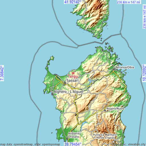 Topographic map of Tergu