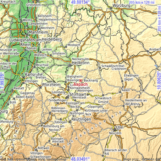 Topographic map of Aspach