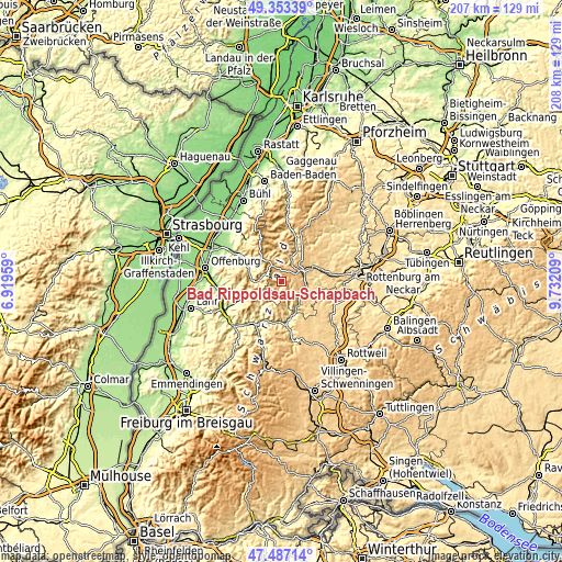 Topographic map of Bad Rippoldsau-Schapbach