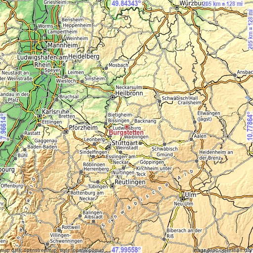 Topographic map of Burgstetten