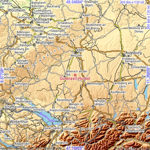 Topographic map of Gutenzell-Hürbel