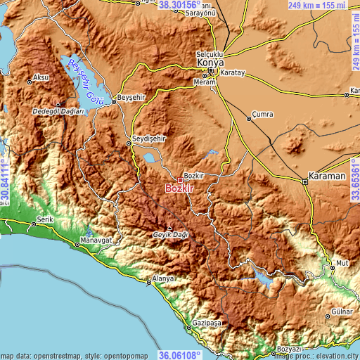 Topographic map of Bozkır