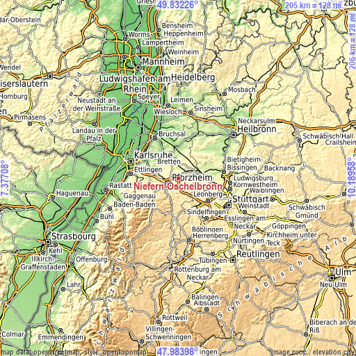 Topographic map of Niefern-Öschelbronn
