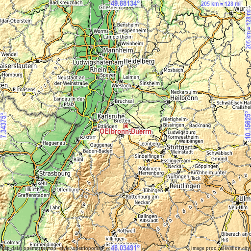 Topographic map of Ölbronn-Dürrn