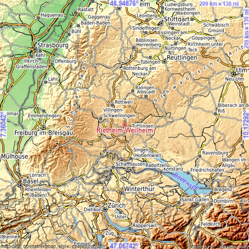 Topographic map of Rietheim-Weilheim