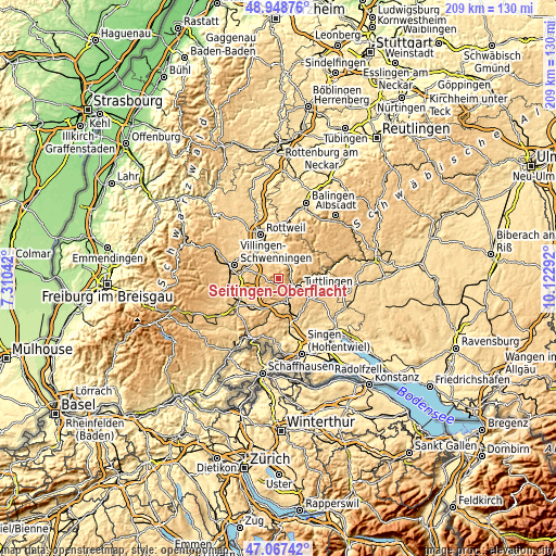 Topographic map of Seitingen-Oberflacht