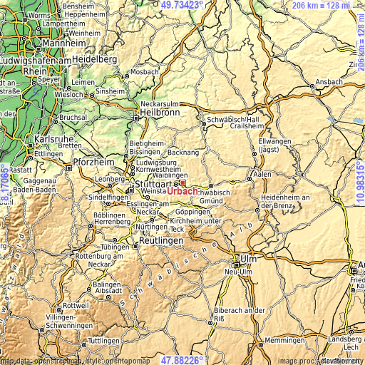 Topographic map of Urbach