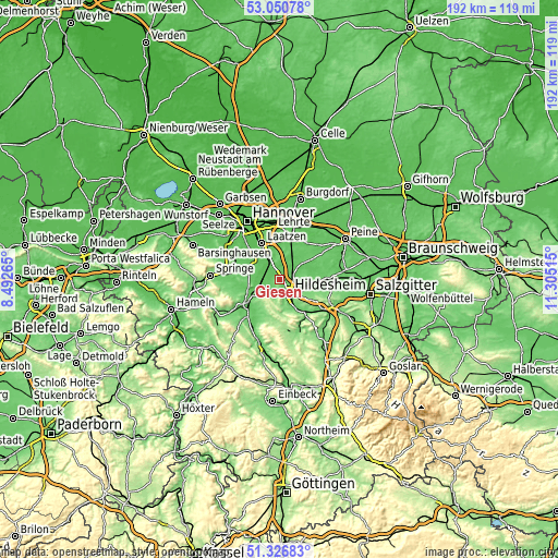 Topographic map of Giesen