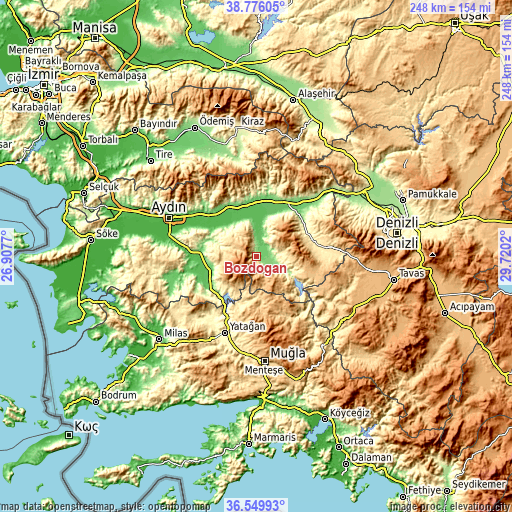 Topographic map of Bozdoğan