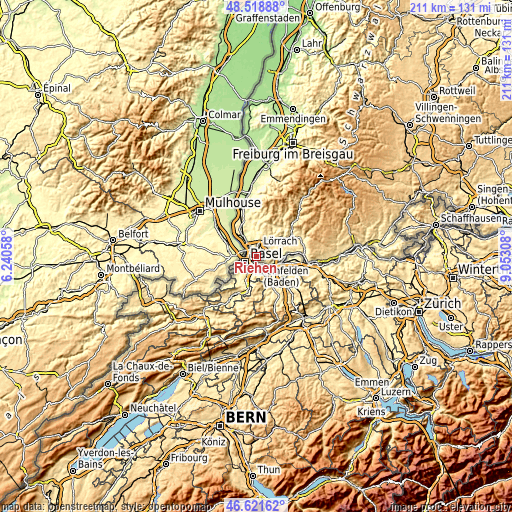 Topographic map of Riehen