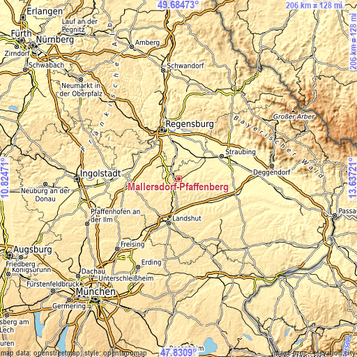 Topographic map of Mallersdorf-Pfaffenberg