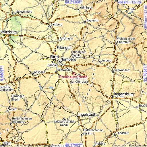 Topographic map of Postbauer-Heng