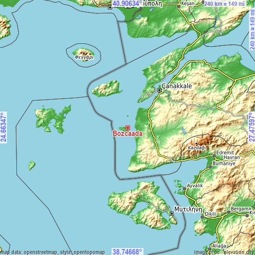 Topographic map of Bozcaada