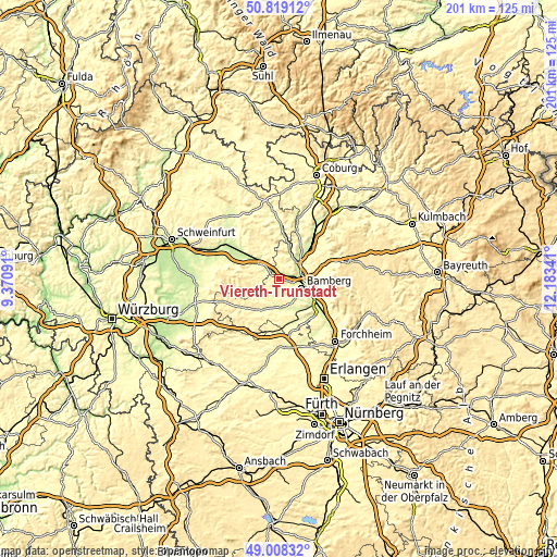 Topographic map of Viereth-Trunstadt