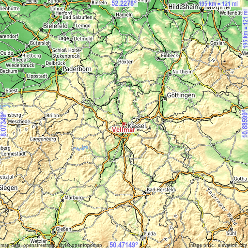 Topographic map of Vellmar